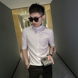 D新款社会精神小伙刺绣七分袖修身衬衫男衬衣301A-1/CS229/P55图片