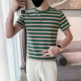 红夏装青年圆领条纹痞帅体恤男休闲上衣男士T301A-1/T38/P45，男装T恤，星座301A-1