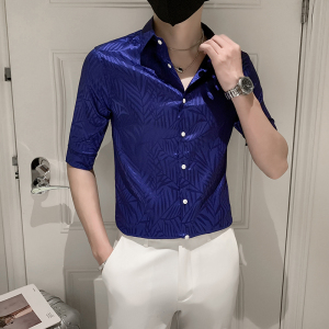 夏季男士痞帅印花短袖衬衫男青年休闲上衣 301A-1/CS350/P55图片