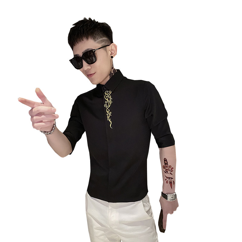 红新款衬衫男社会精神小伙刺绣修身七分袖衬衫301A-1/CS220/P55,男装衬衫,星座301A-1