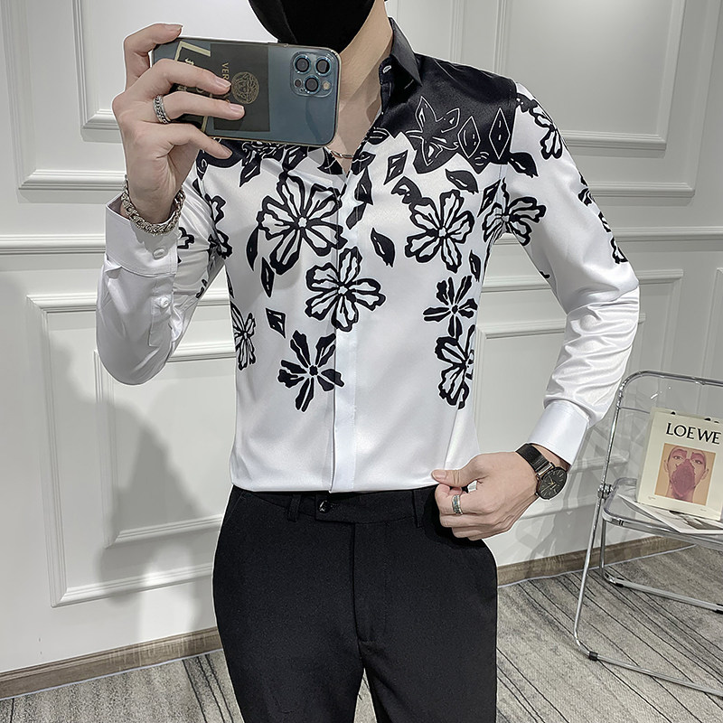 痞帅小伙印花长袖衬衣潮流修身衬衫301A-1/CS281/P55M-5XL,男装衬衫,星座301A-1