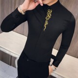 秋冬男士复古加绒绣花长袖衬衫韩版修身衬衣301A-1/CS58/加绒P65，男装衬衫，星座301A-1