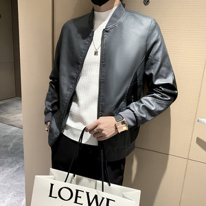 2024春秋冬男士皮夹克外套潮牌ins拼色皮衣301A-1/JK16/P100控138图片