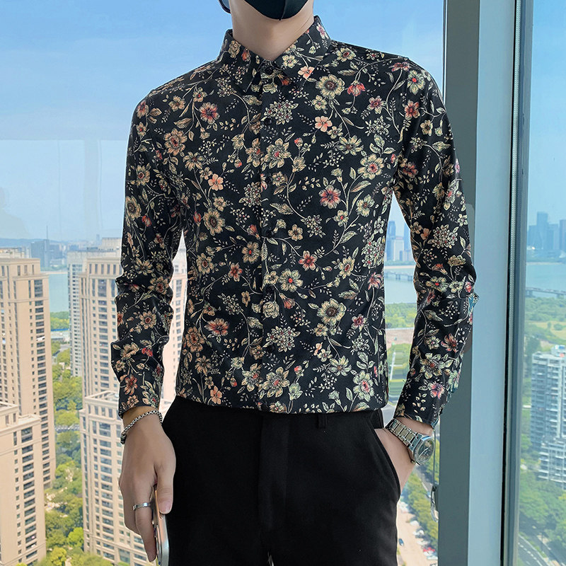 秋季社会小伙个性痞帅印花长袖衬衫修身韩版上衣301A-1/C22/P55,男装衬衫,星座301A-1