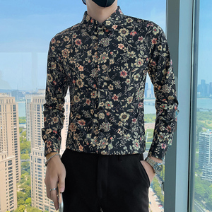 秋季社会小伙个性痞帅印花长袖衬衫修身韩版上衣301A-1/C22/P55图片