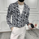男痞帅西装领印花长袖衬衣潮流修身衬衫301A-1/CS291/P55M-5XL，男装衬衫，星座301A-1