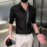 痞夏季新款男士刺绣五分袖衬衫男休闲中袖寸衣301A-1/CS363/P55，男装衬衫，星座301A-1