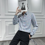 痞帅轻熟风品质印花长袖衬衣潮流修身衬衫301A-1/CS301/P55M-4XL，男装衬衫，星座301A-1