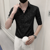 青年痞帅短袖印花衬衫男休闲修身衬衣男士上衣301A-1/CS351/P55，男装衬衫，星座301A-1
