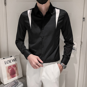 秋季新款男士拼接长袖衬衫男时尚休闲衬衣301A-1/C15/P55图片