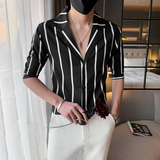 黑夏季新款男士短袖条纹衬衫男西装领休闲寸衣301A-1/CS255/P55，男装衬衫，星座301A-1