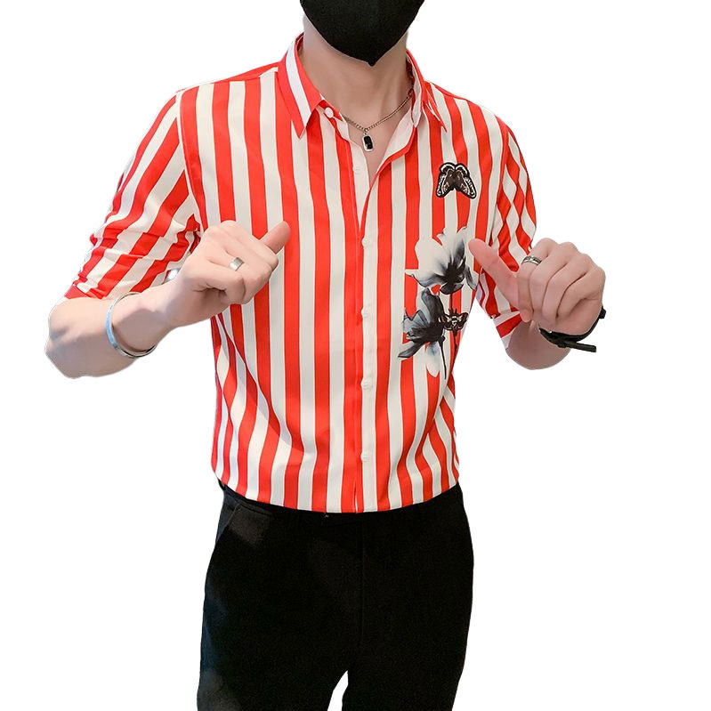 黑痞帅男夏装中袖新款衬衫休闲印花寸衣男301A-1/CS362/P55,男装衬衫,星座301A-1