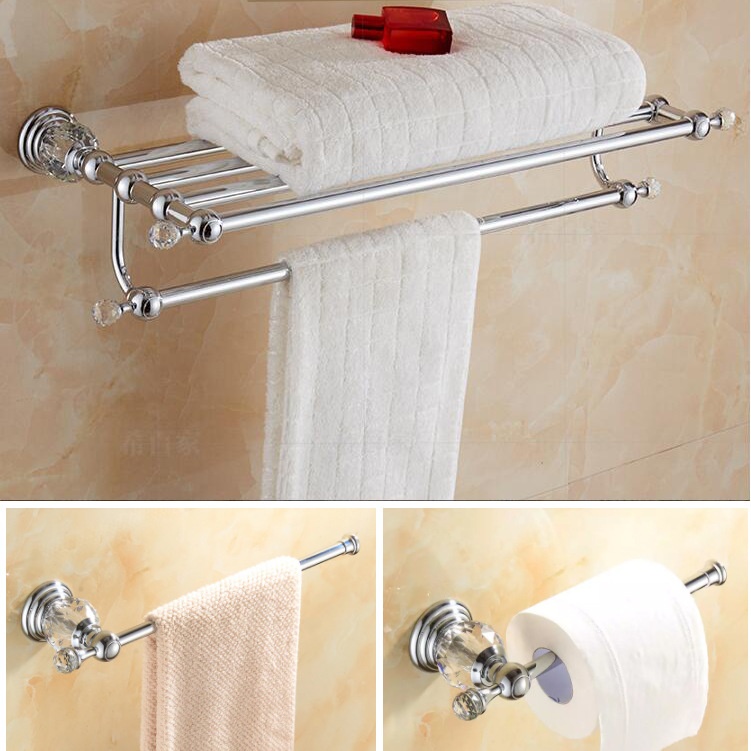 银色 水晶浴室挂件套装 毛巾架 毛巾杆 不锈钢镀铬卫生间置物架