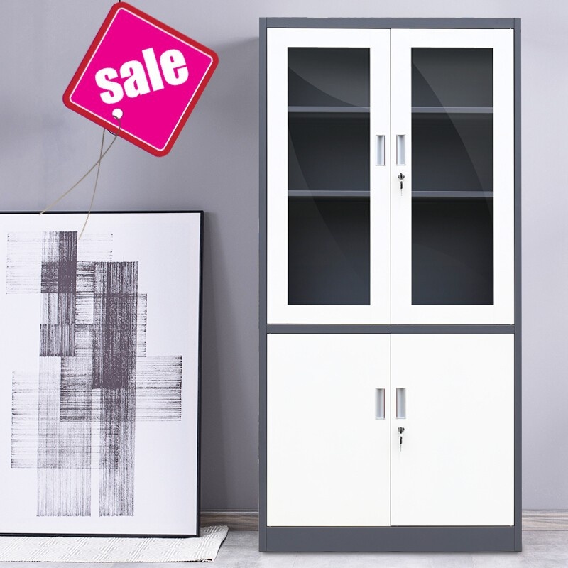 玻璃门文件柜双色拆装柜办公室资料柜铁皮柜收纳带抽屉推拉式门