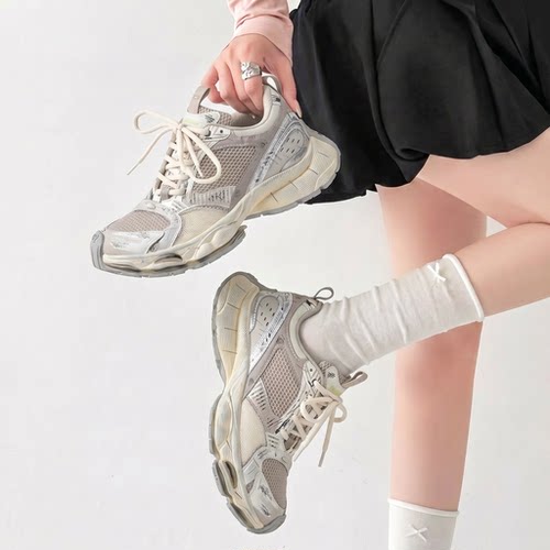 巴黎订书机做旧增高厚底老爹鞋女
