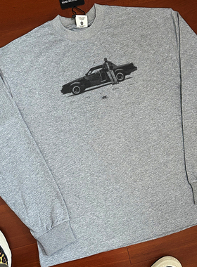 RAGECAVE美式嘻哈复古Kendrick小领口印花宽松纯棉上衣长袖T恤tee