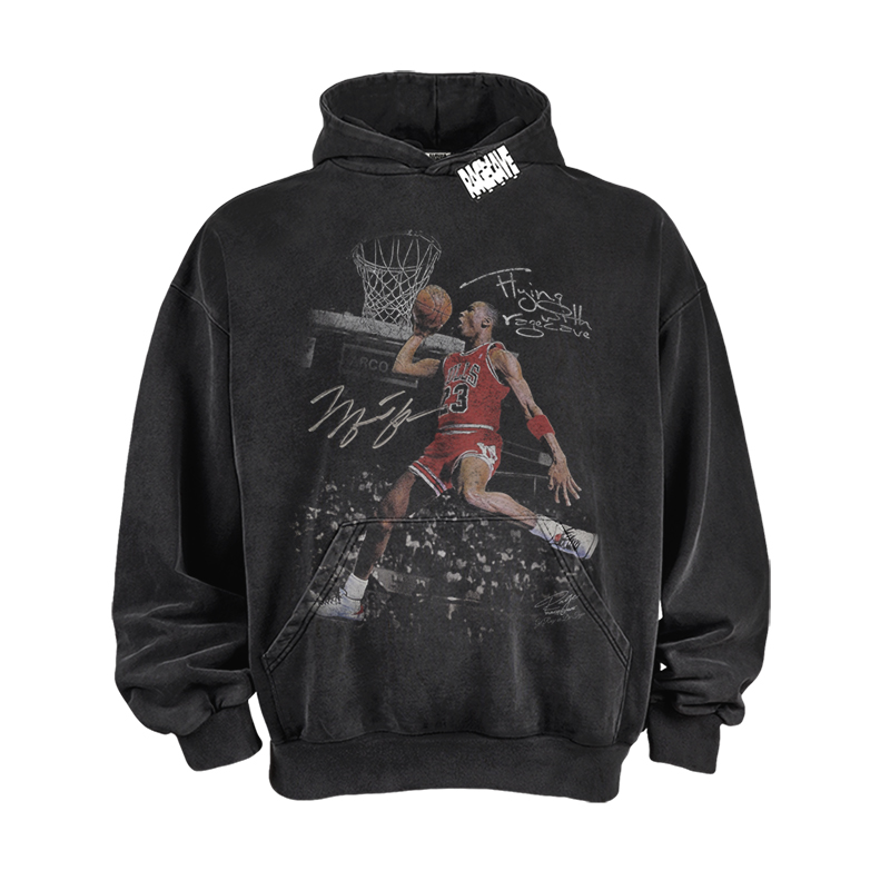 RC美式嘻哈MJ复古水洗连帽卫衣男