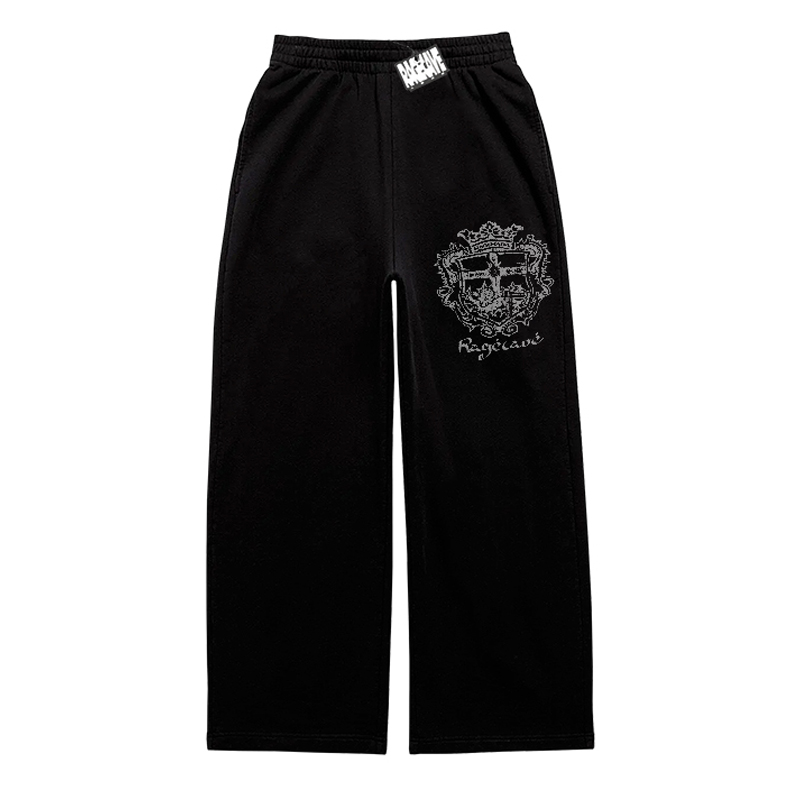 美式复古男女纯棉宽松印花卫裤