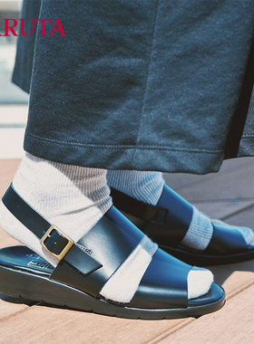 【秒杀】haruta日系时尚复古牛皮凉鞋SF52休闲罗马日系低跟凉鞋女