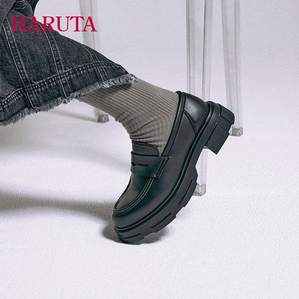 Haruta日系百搭厚底轻便中跟4310英伦风松糕鞋女厚底小皮鞋乐福鞋