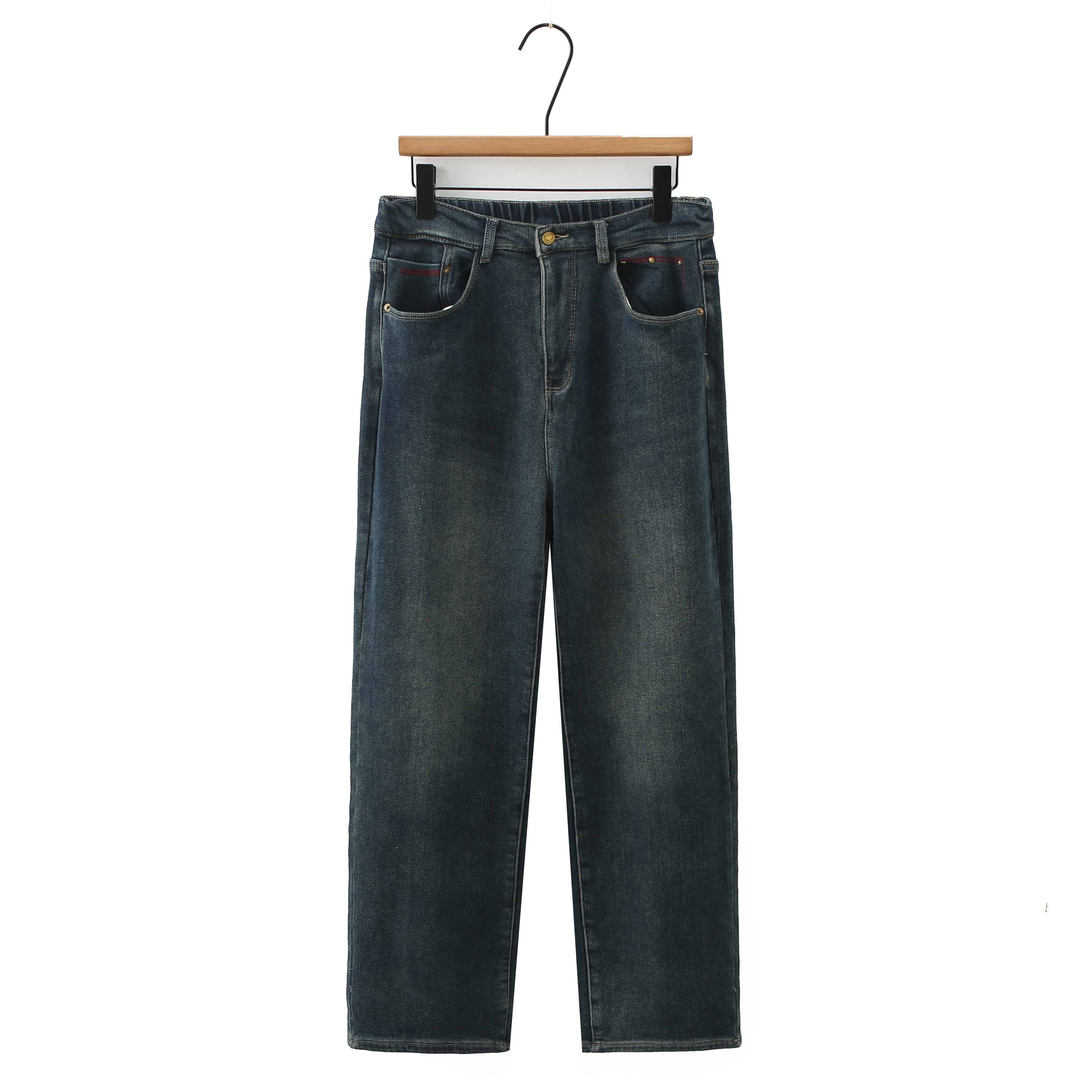 牛大侠5166秋冬新款休闲牛仔裤胖MM品质复古加绒宽松显瘦拖地裤厚