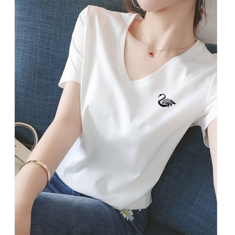 雪纺短袖t恤女夏季薄款2023年新款设计感小众修身显瘦白色V领上衣