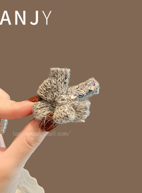 灰色高级感毛线针织水晶闪钻发夹子温柔气质少女刘海侧边夹鸭嘴夹