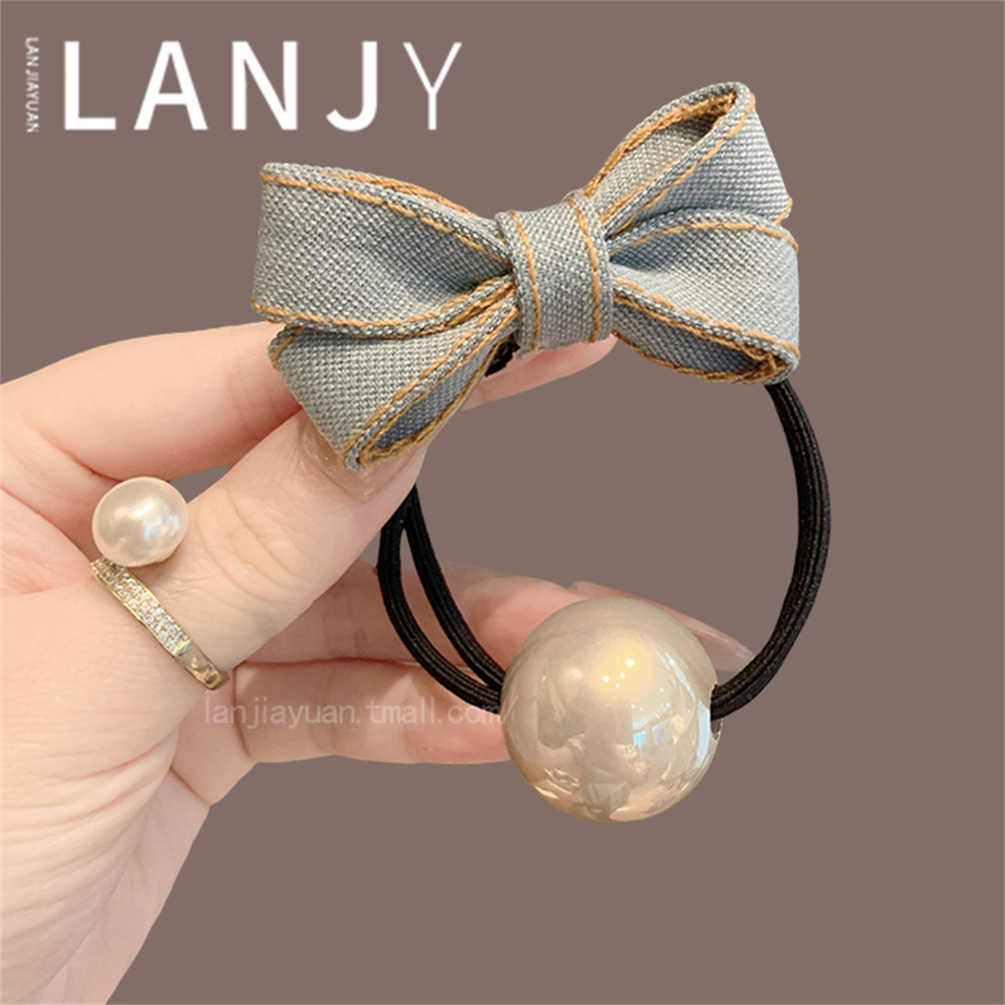 东大门新款牛仔蝴蝶结头绳时尚简约扎马尾发绳高弹力耐用橡皮筋女