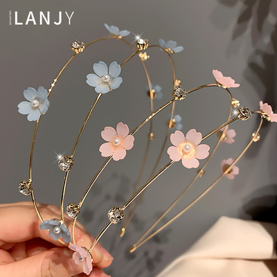 森系小清新双层花朵细款镶钻发箍