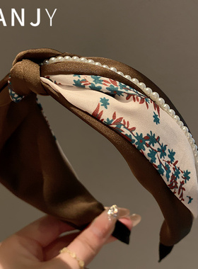 夏季新款复古缎面法式碎花打结发箍气质高颅顶宽边头箍显脸小头饰