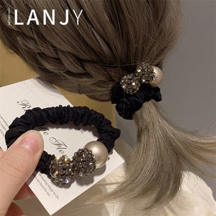 超闪满钻蝴蝶结发绳珍珠大肠发圈时尚 高马尾丸子头扎发头绳皮筋女