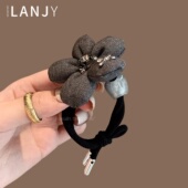 韩国灰色小香风花朵发绳精致超闪水钻头绳高弹力不伤发皮筋发饰女