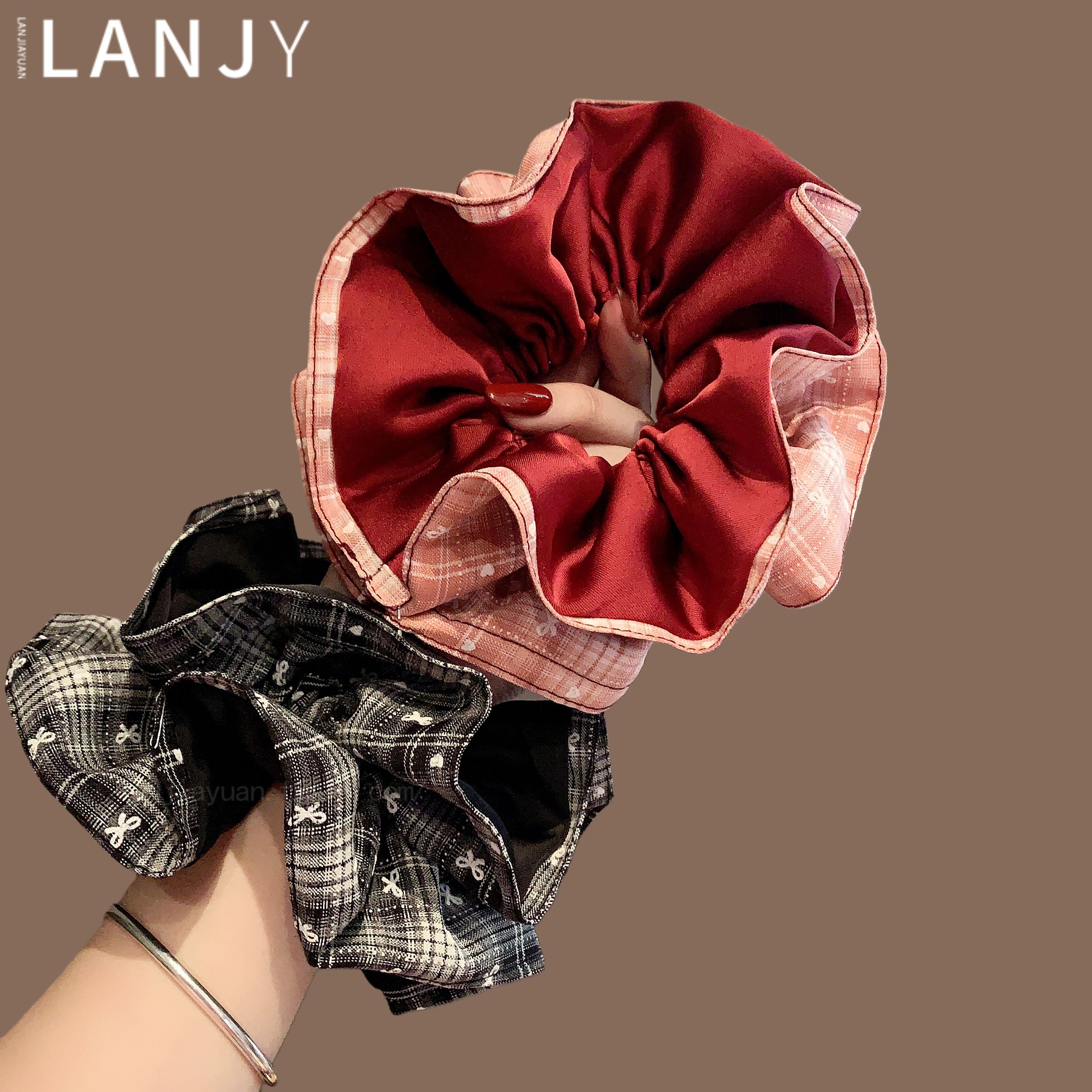 韩国设计感撞色蝴蝶结格纹大肠发圈气质扎发低马尾头绳发绳发饰女,饰品/流行首饰/时尚饰品新,发饰,淘宝优惠券,粉丝福利购,淘宝优惠卷