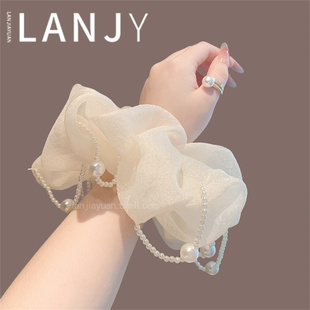 气质温柔珍珠流苏大肠发圈2025年夏季 扎马尾丸子头发绳头绳女 新款