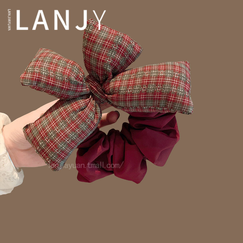 韩版头饰秋冬新款发饰风饰品发绳头绳安可拉红格子大肠发圈女
