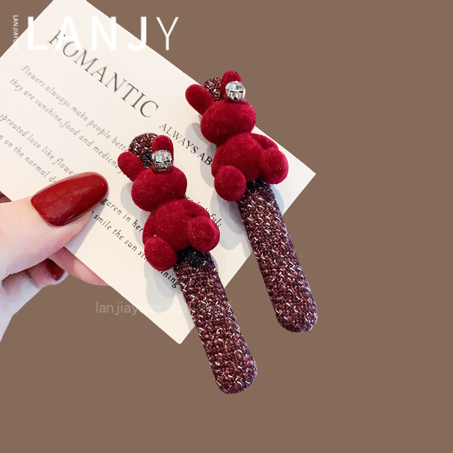 秋冬新款植绒小兔子发夹2025年韩国复古侧边夹高端气质闪钻鸭嘴夹,饰品/流行首饰/时尚饰品新,发饰,淘宝优惠券,粉丝福利购,淘宝优惠卷