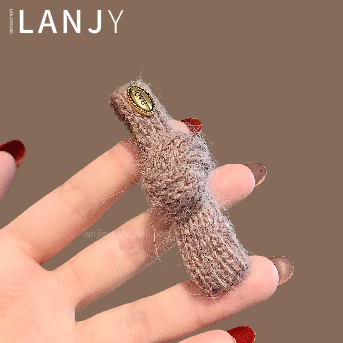 粉色毛线针织蝴蝶结发夹