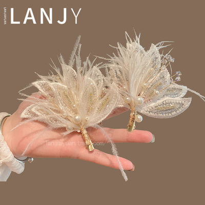 超仙珍珠羽毛发夹发饰