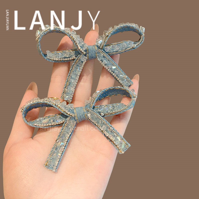 韩国新款牛仔布艺砂糖蝴蝶结发夹