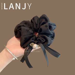 韩版闪钻珍珠蝴蝶结大肠发圈轻奢高级感扎马尾丸子头头绳发绳发饰