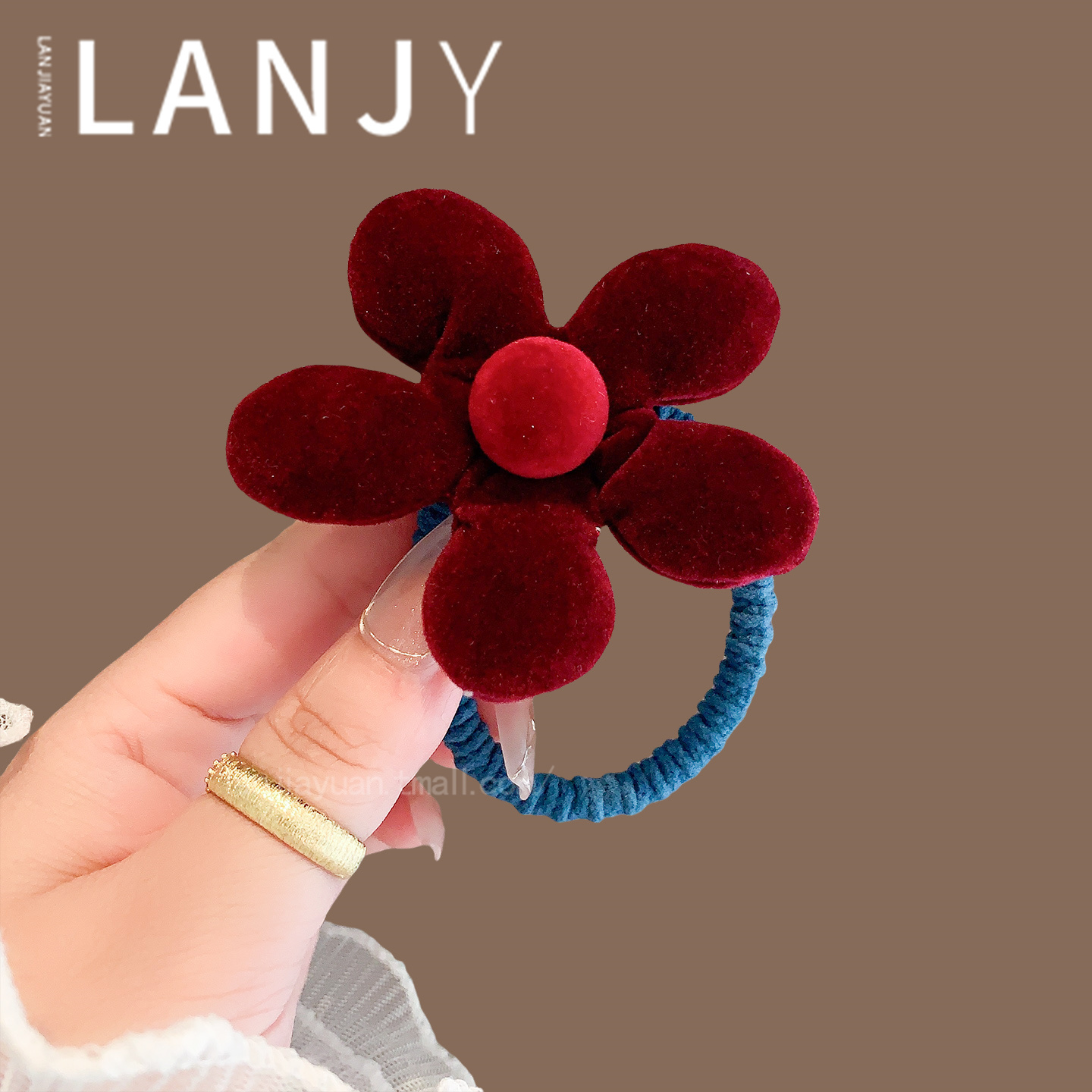 秋冬新款儿童丝绒花朵发圈