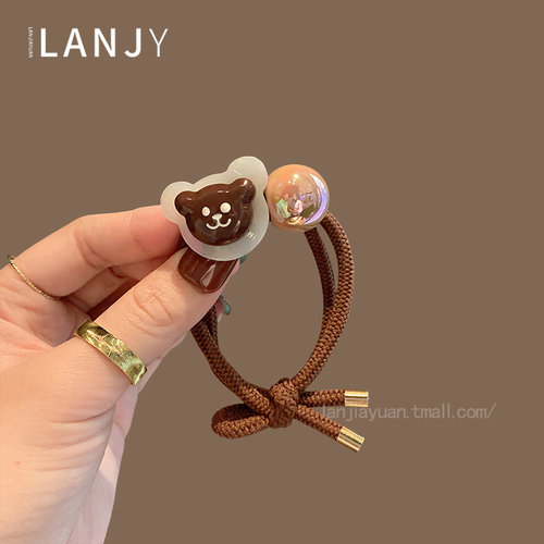 秋冬发饰双股耐用棕色小熊发绳女