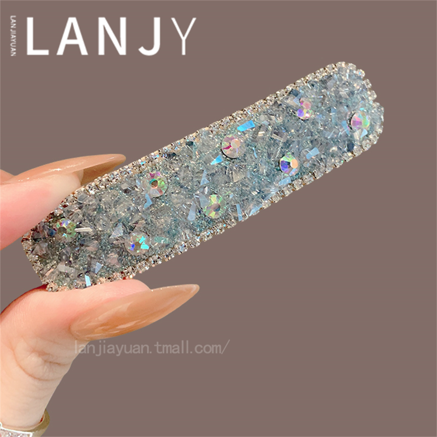 精致超闪蓝色满钻水晶侧边夹时尚高级感碎发整理刘海夹bb夹发夹女