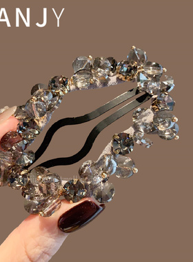时尚洋气满钻灰色水晶bb夹小众设计感刘海夹时尚高级感侧边夹