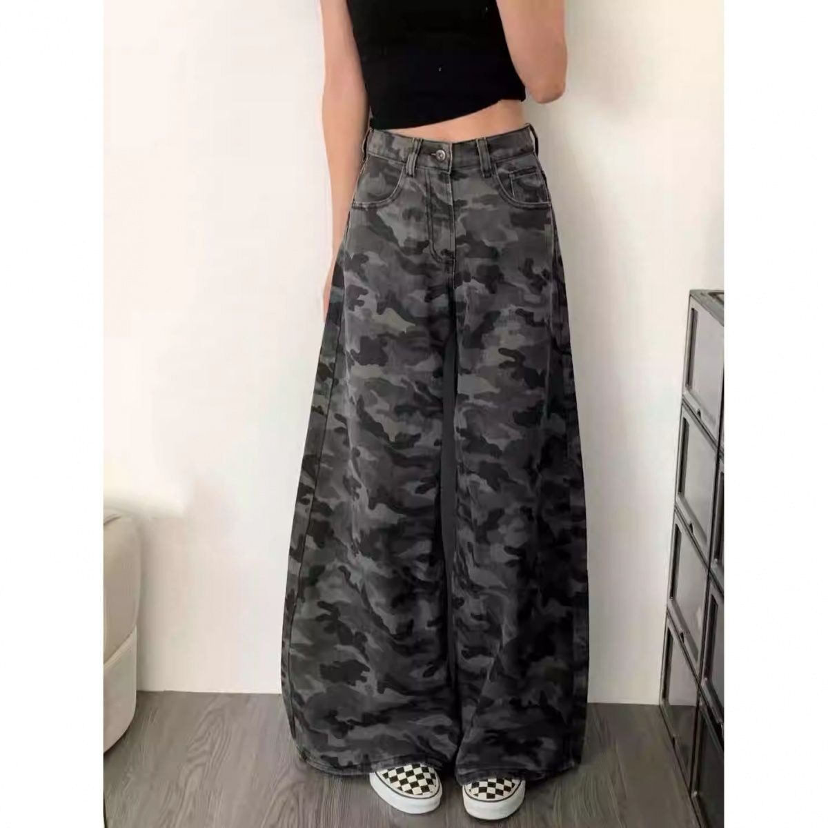 美式高街辣妹迷彩灰牛仔