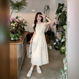 夏季 设计感背心裙子 甜美碎花盘扣连衣裙女新款 收腰显瘦中长款