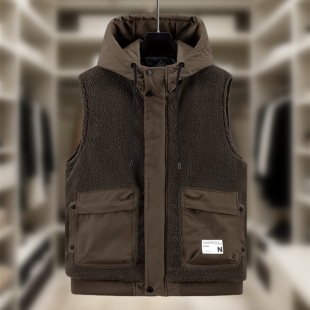 外套坎肩潮流工装 羊羔绒马甲男士 大兜马夹帅气棉衣 新款 2025秋冬季