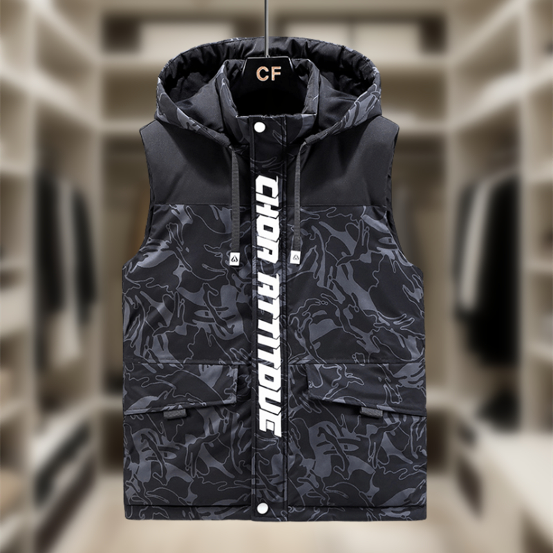 【可拆帽】羽绒棉马甲迷彩坎肩男