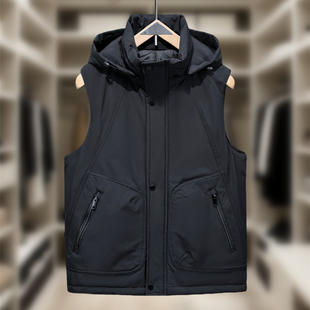 秋冬季新款加棉马甲男款休闲工装百搭无袖棉衣可拆帽坎肩马夹外套