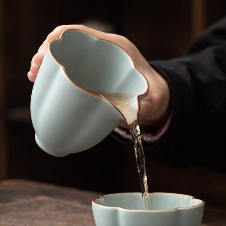 汝窑天青梅花公道杯开片可养茶海